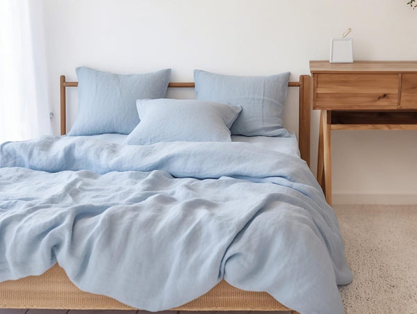 Ready to ship from Florida Us King sky blue linen duvet cover