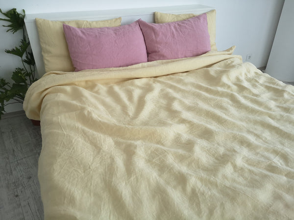Ready to ship Pastel yellow linen duvet cover