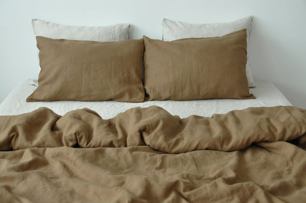 Ready to ship Taupe linen bedding set 1 Full Double Duvet cover and 2 Standard Pillowcases