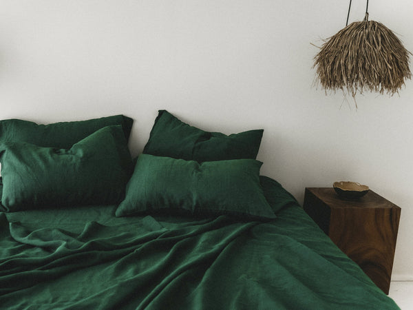 Ready to ship Forest green softened linen sheet set