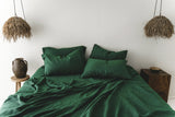 Ready to ship Forest green softened linen sheet set