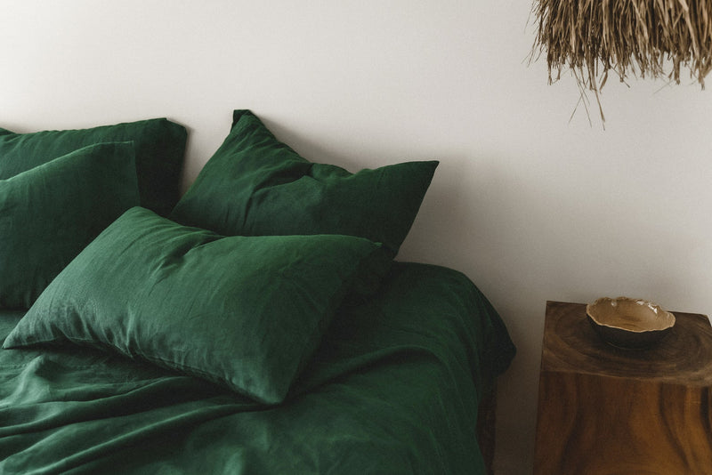 Ready to ship Forest green softened linen sheet set