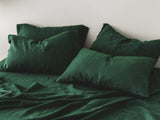 Ready to ship Forest green softened linen sheet set
