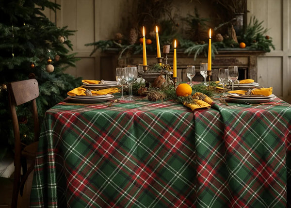 Tablecloth Water & Stain Repellent Fabric Plaid Holiday Table Decor