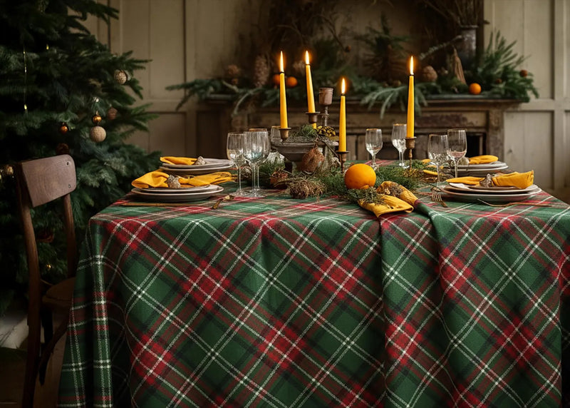 Tablecloth Water & Stain Repellent Fabric Plaid Holiday Table Decor