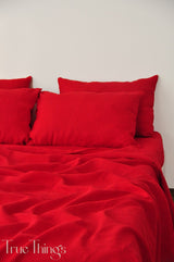 Ready to ship Scarlet red linen fitted sheet Queen size