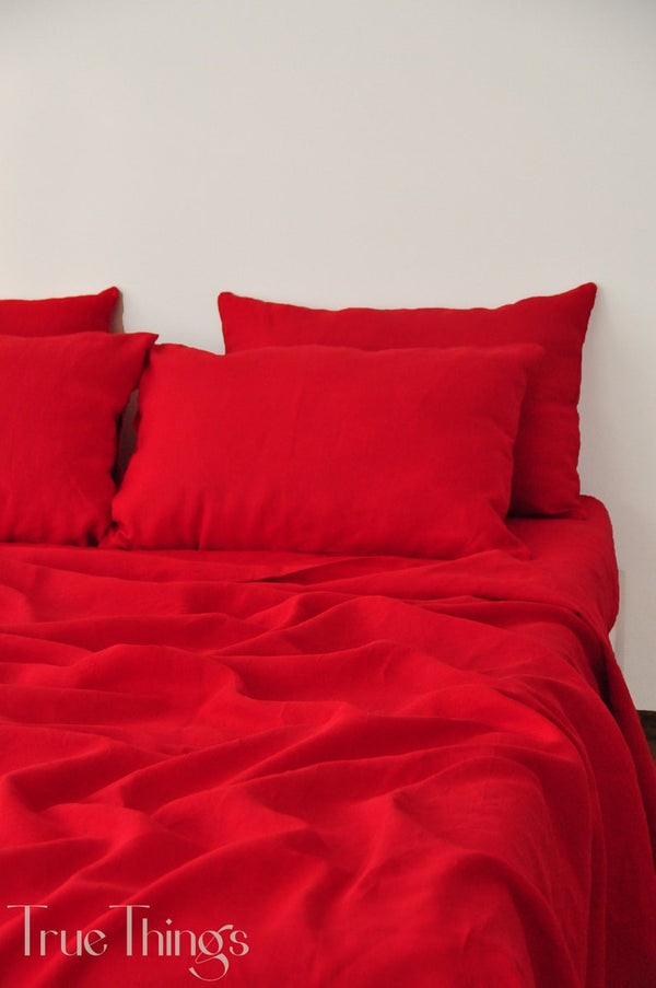 Ready to ship Scarlet red linen fitted sheet Queen size