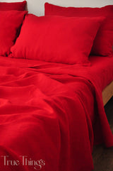 Ready to ship Scarlet red linen fitted sheet Queen size