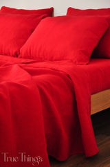 Ready to ship Scarlet red linen fitted sheet Queen size