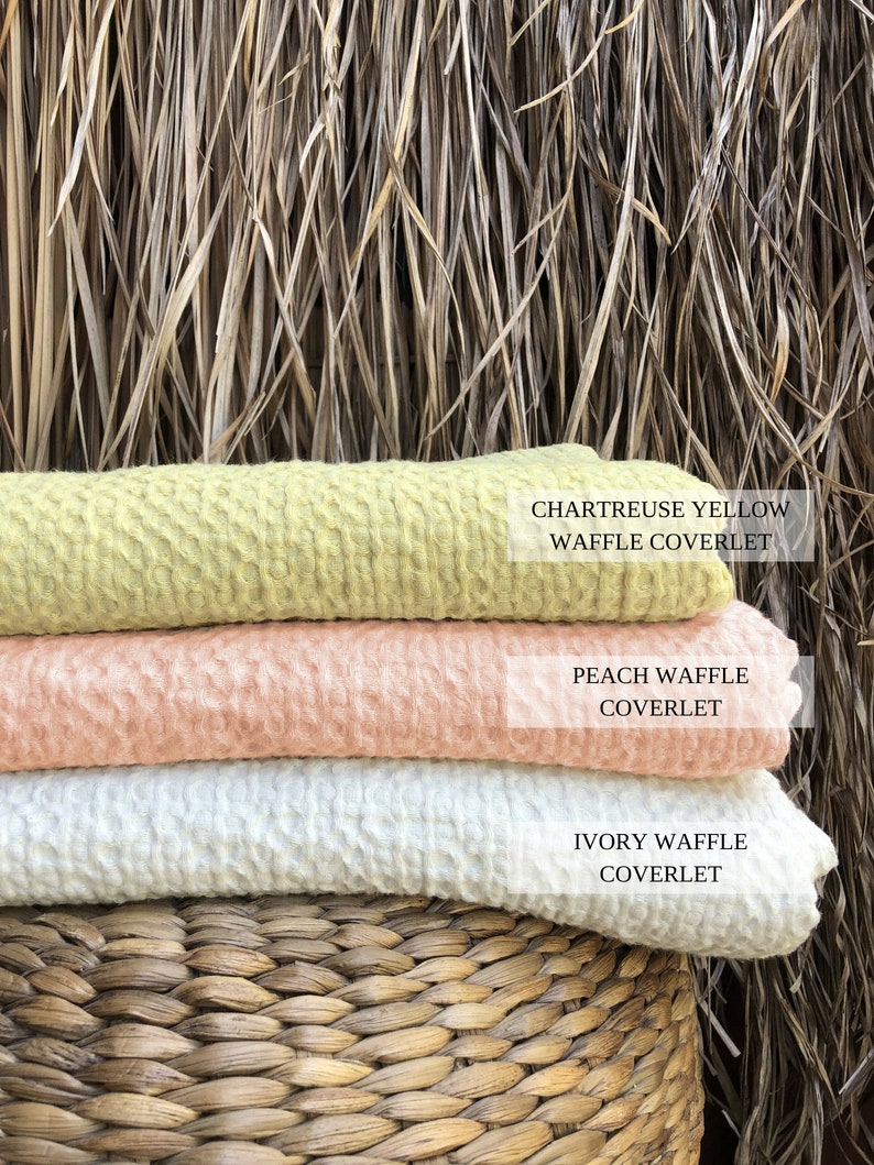 Ready to ship Peach waffle linen coverlet