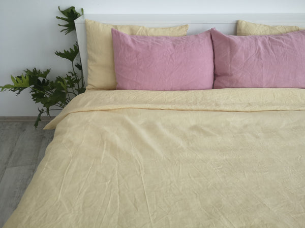 Ready to ship Pastel yellow linen duvet cover