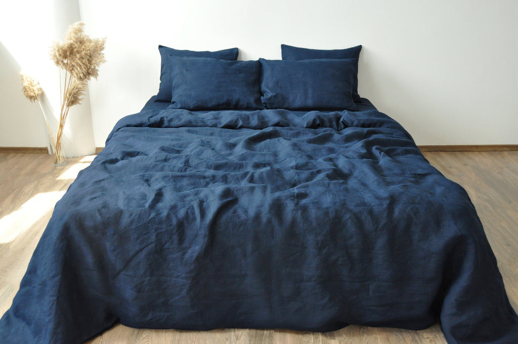 PRÊT À ÊTRE EXPÉDIÉ de Floride 1 housse de couette en lin Bleu marine 1 housse de couette en lin adouci Housse de couette Housse de couette Boutons en noix de coco Fermeture invisible