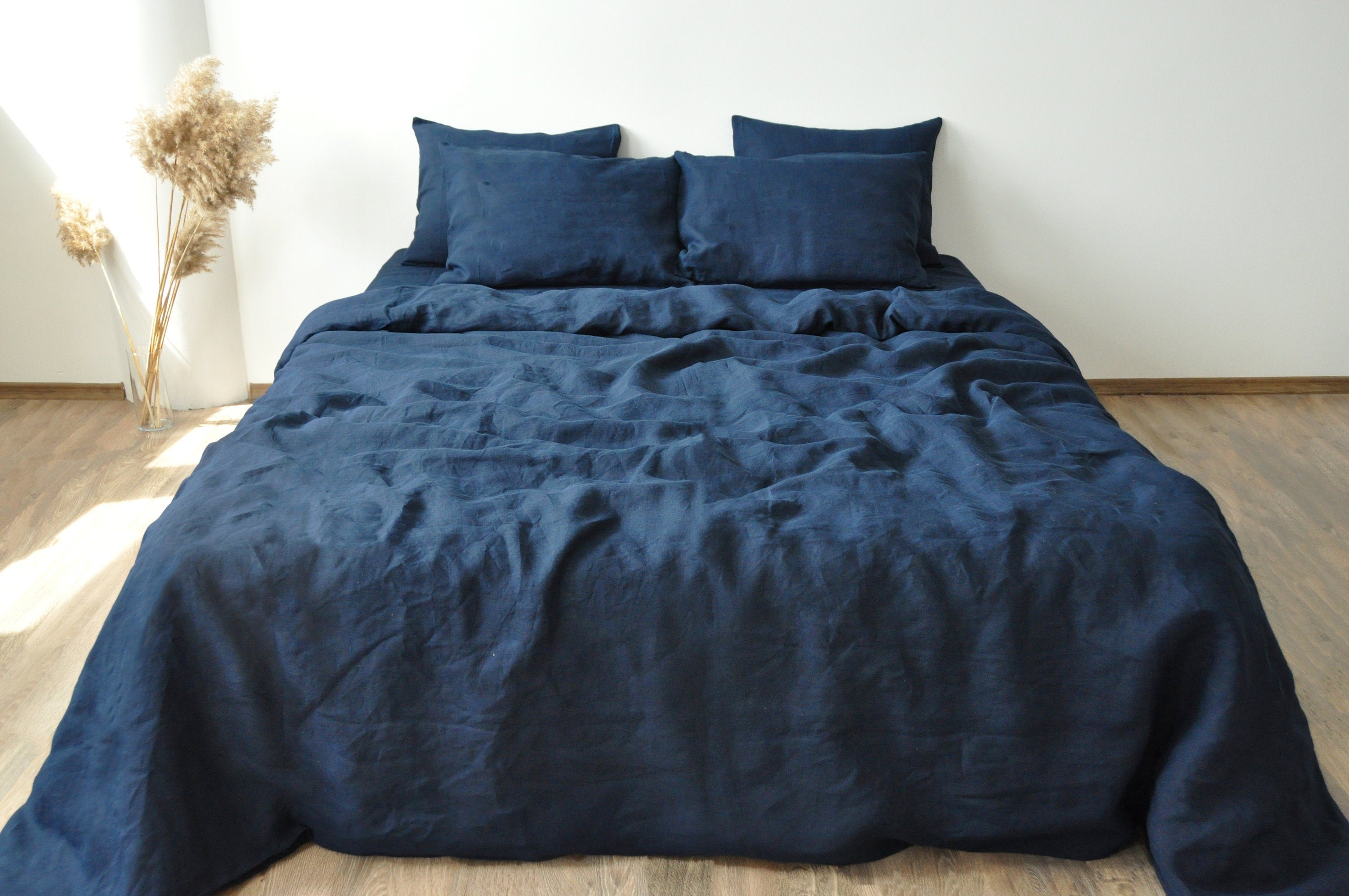 PRÊT À ÊTRE EXPÉDIÉ de Floride 1 housse de couette en lin Bleu marine 1 housse de couette en lin adouci Housse de couette Housse de couette Boutons en noix de coco Fermeture invisible