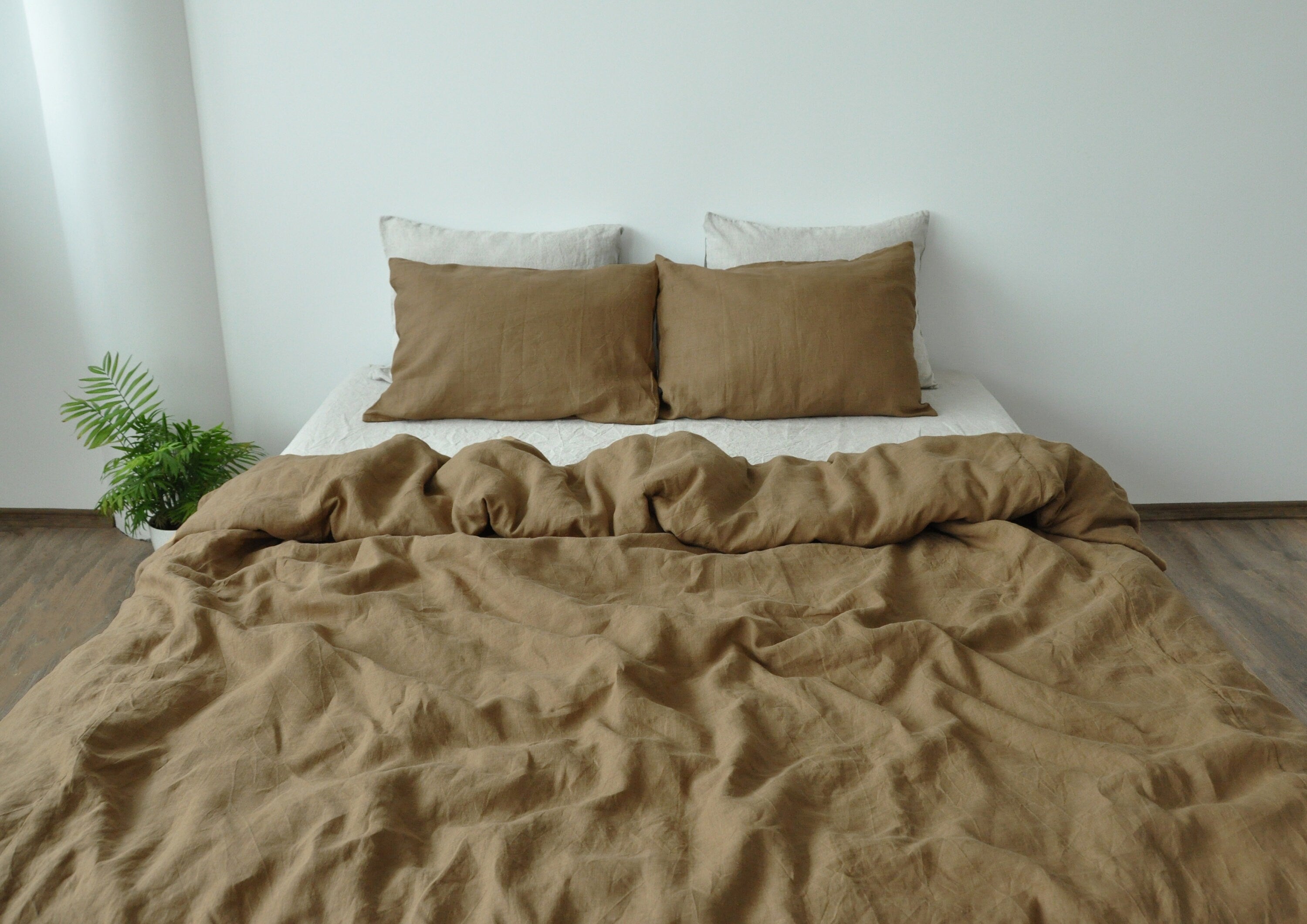 READY TO SHIP Taupe linen bedding set 1 Full Double Duvet cover and 2 Standard Pillowcases Softened linen bedding Comforter cover set