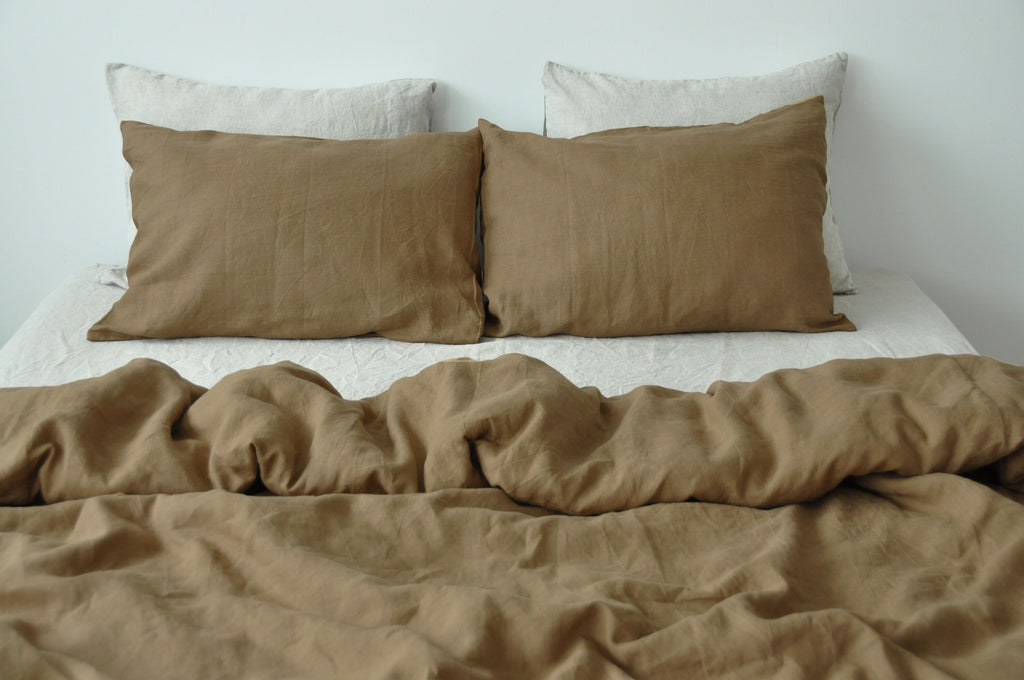 READY TO SHIP Taupe linen bedding set 1 Full Double Duvet cover and 2 Standard Pillowcases Softened linen bedding Comforter cover set