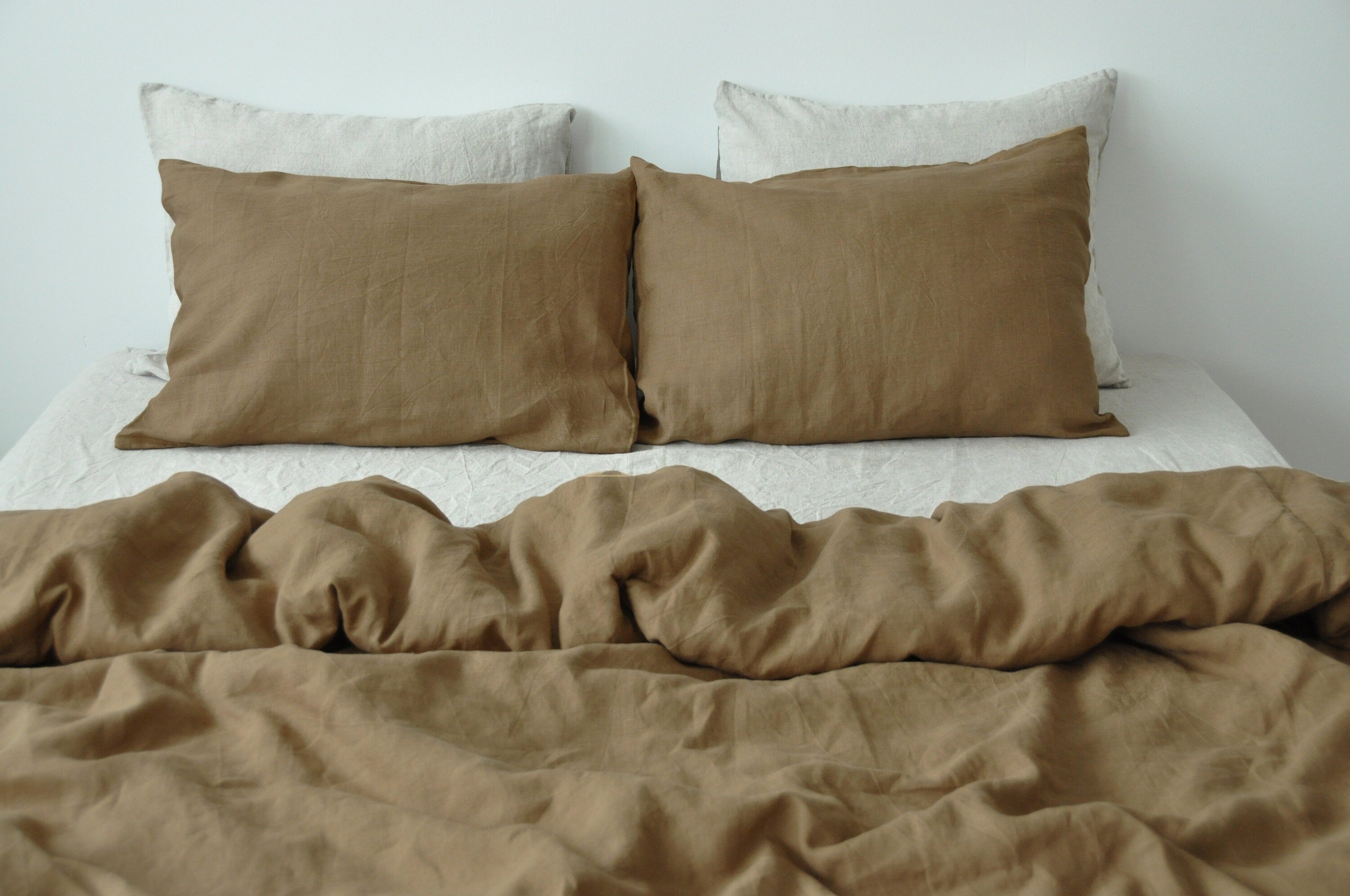 READY TO SHIP Taupe linen bedding set 1 Full Double Duvet cover and 2 Standard Pillowcases Softened linen bedding Comforter cover set