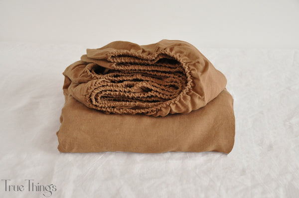Ready to ship Clay linen fitted sheet