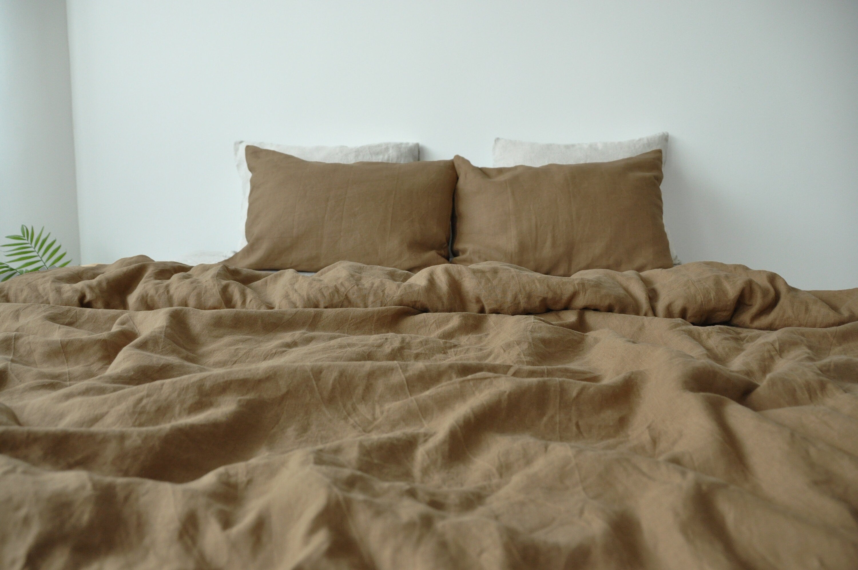 READY TO SHIP Taupe linen bedding set 1 Full Double Duvet cover and 2 Standard Pillowcases Softened linen bedding Comforter cover set