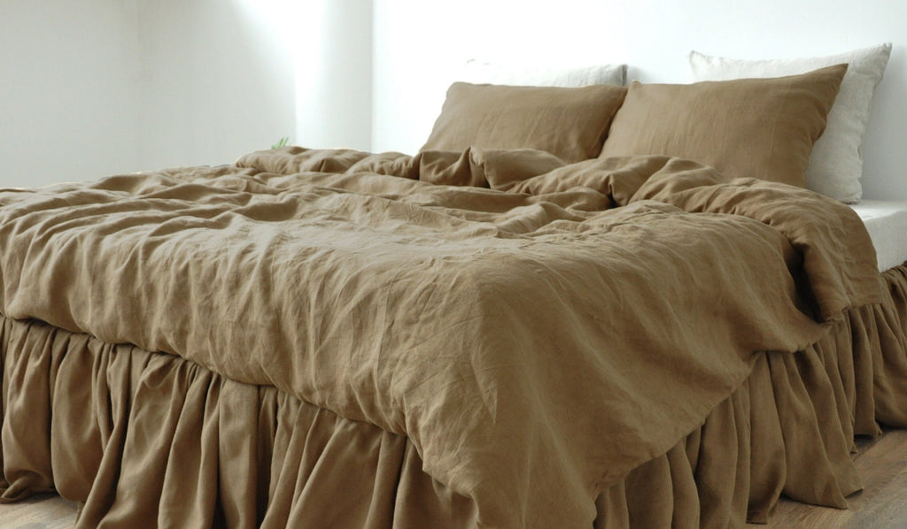 READY TO SHIP Taupe linen bedding set 1 Full Double Duvet cover and 2 Standard Pillowcases Softened linen bedding Comforter cover set