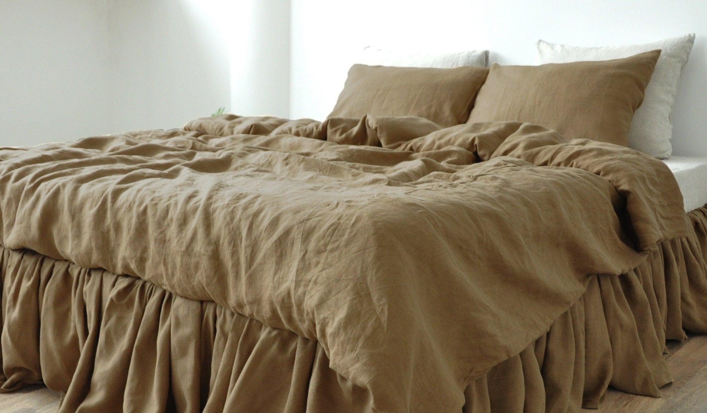 READY TO SHIP Taupe linen bedding set 1 Full Double Duvet cover and 2 Standard Pillowcases Softened linen bedding Comforter cover set