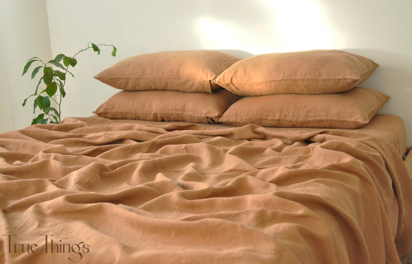 Ready to ship Clay linen fitted sheet