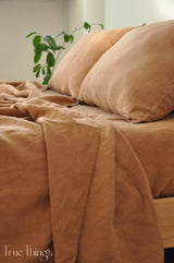 Ready to ship Clay linen fitted sheet