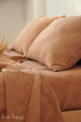 Ready to ship Clay linen fitted sheet