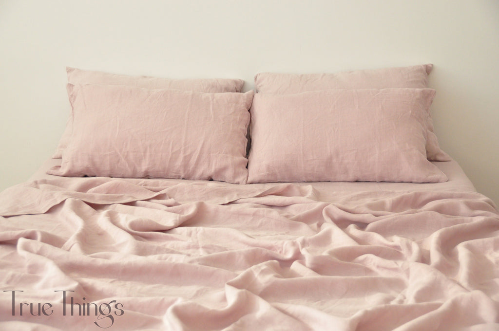 PRÊT À EXPÉDIER Drap-housse rose poudré en lin 1 Drap-housse Drap en lin adouci Drap en lin lavé Drap en lin