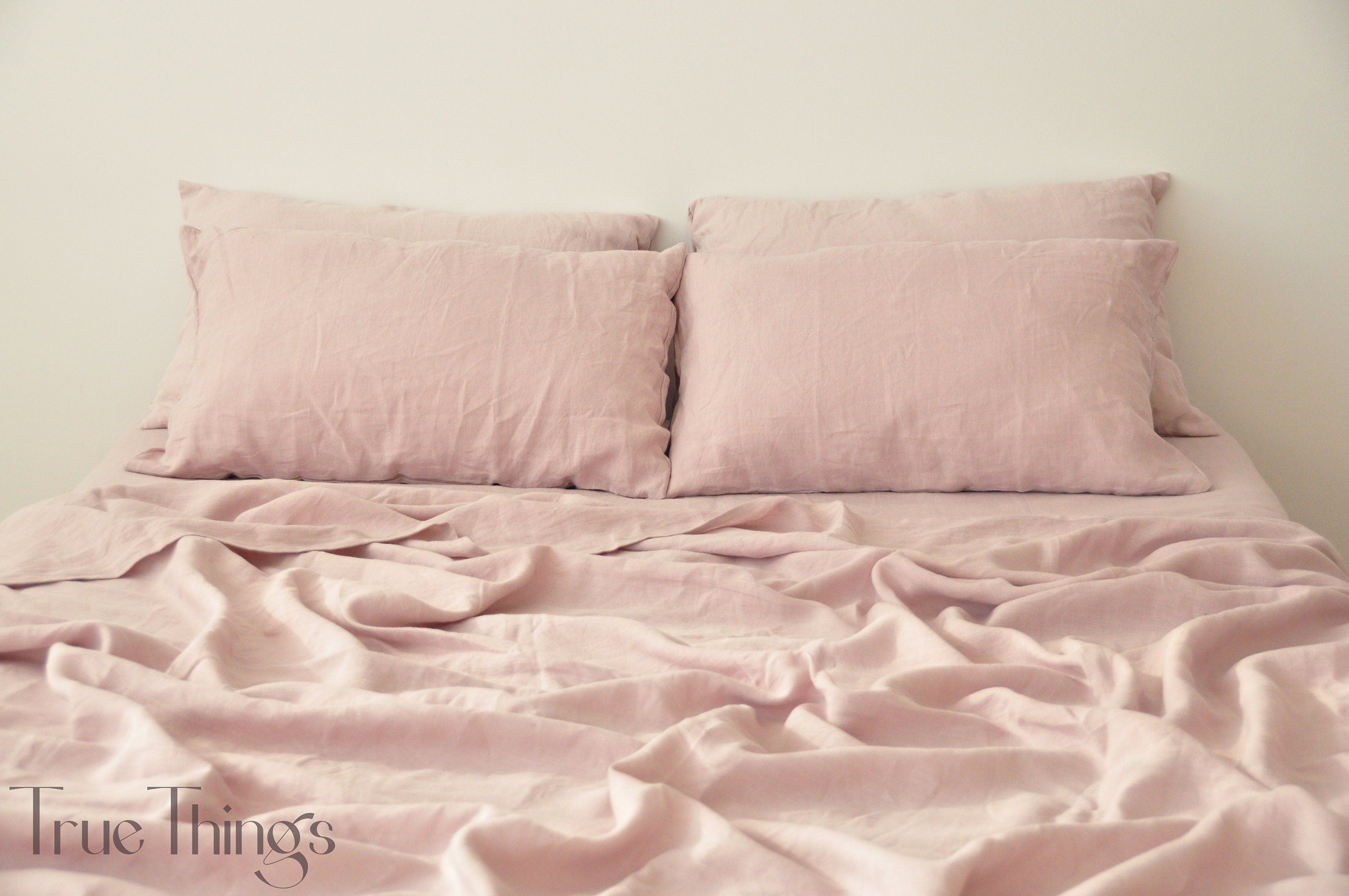 PRÊT À EXPÉDIER Drap-housse rose poudré en lin 1 Drap-housse Drap en lin adouci Drap en lin lavé Drap en lin