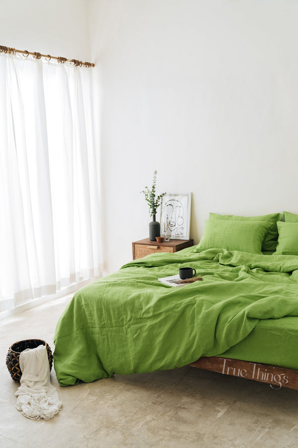 Ready to ship Queen light green linen duvet cover