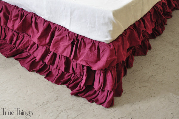 70 colors ruffled bed skirt Softened linen bed skirt Dust ruffles gathered Stonewashed linen Wedding gift Queen King Double