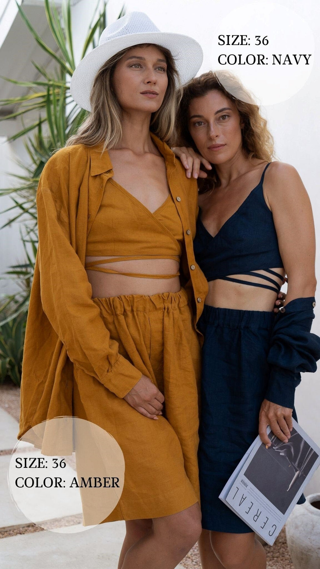White linen set Kaia set Loose long sleeve linen shirt Kaia and high elastic waist shorts Samantha and wrap crop top Liana Custom sizes