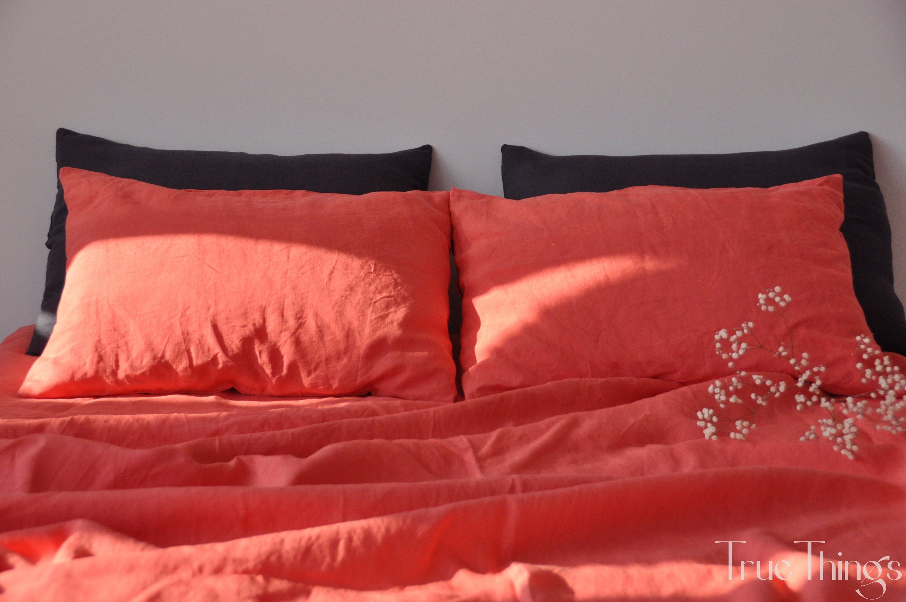 DRAP HOUSSE lin corail PRÊT À L'EXPÉDITION 1 Drap housse Drap en lin adouci Drap en lin lavé Drap de lit en lin Drap housse rouge en lin lavé