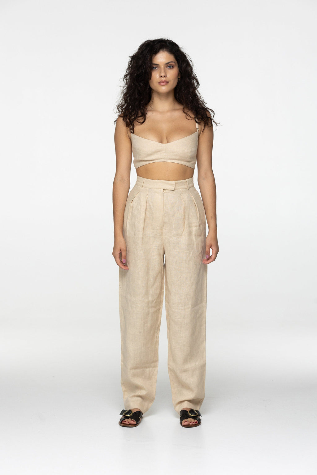 Oat linen strap crop top Tina Summer elegant bra blouse Open back bustier top Linen bralette Thin straps cami Organic flax Custom sizes