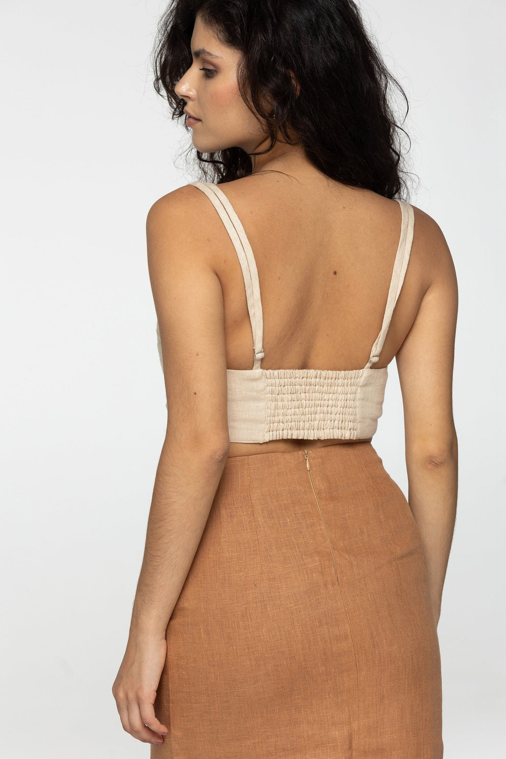 Oat linen strap crop top Tina Summer elegant bra blouse Open back bustier top Linen bralette Thin straps cami Organic flax Custom sizes