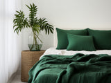 Ready to ship Forest green softened linen coverlet