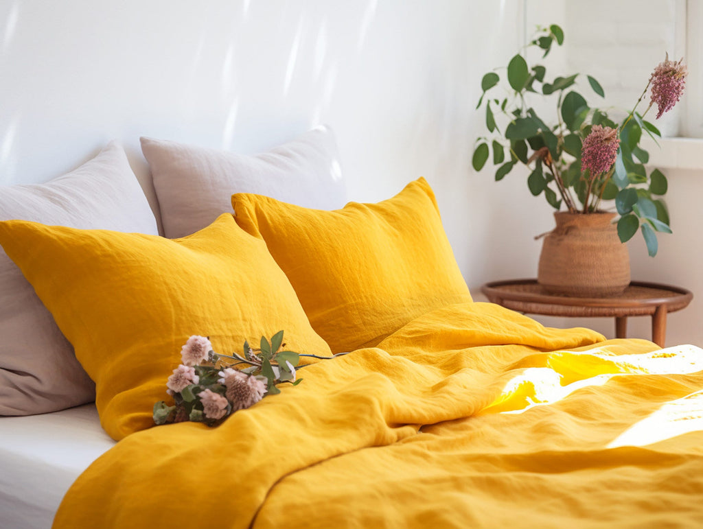 HOUSSE DE COUETTE Lin curcuma PRÊTE À EXPÉDIER Housse de couette double Lin adouci Housse de couette orange Housse de couette