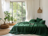 Ready to ship Forest green softened linen coverlet