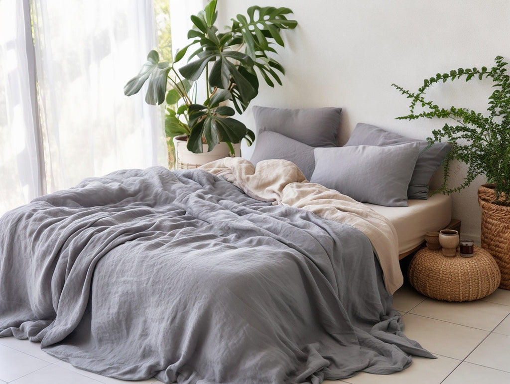 PRÊT À EXPÉDIER Housse de couette en lin lavande sourde Housse de couette TwinXL Housse de couette en lin adouci Housse de couette en lin avec fermeture éclair invisible