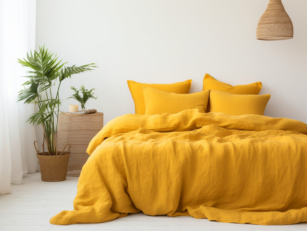 HOUSSE DE COUETTE Lin curcuma PRÊTE À EXPÉDIER Housse de couette double Lin adouci Housse de couette orange Housse de couette