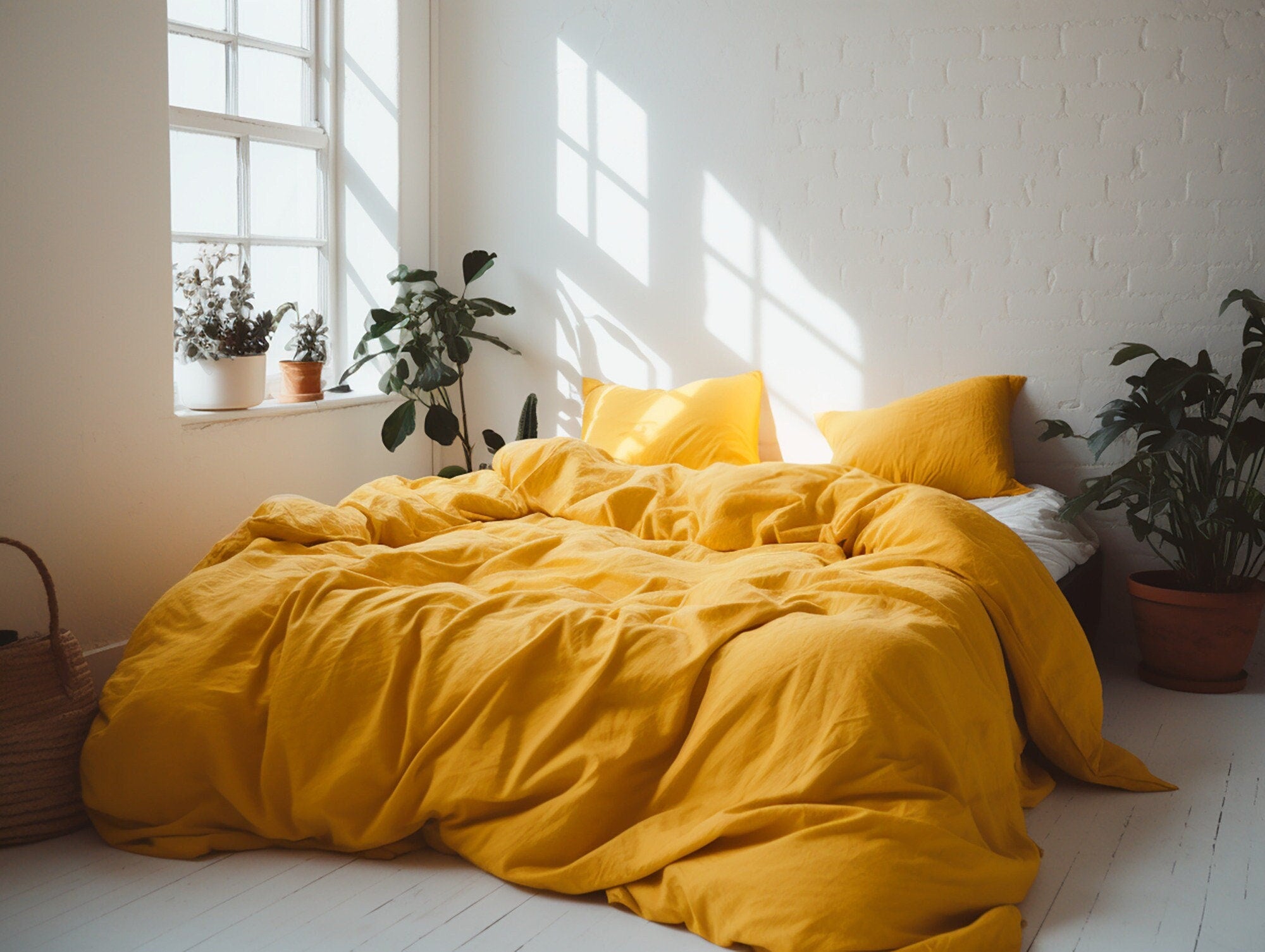 HOUSSE DE COUETTE Lin curcuma PRÊTE À EXPÉDIER Housse de couette double Lin adouci Housse de couette orange Housse de couette