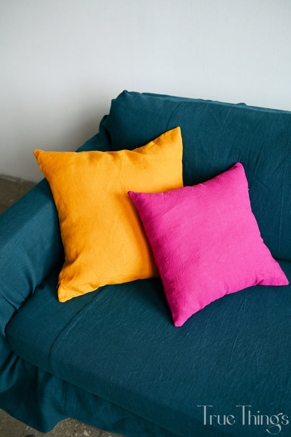 Ready to ship Deco turmeric linen pillowcases