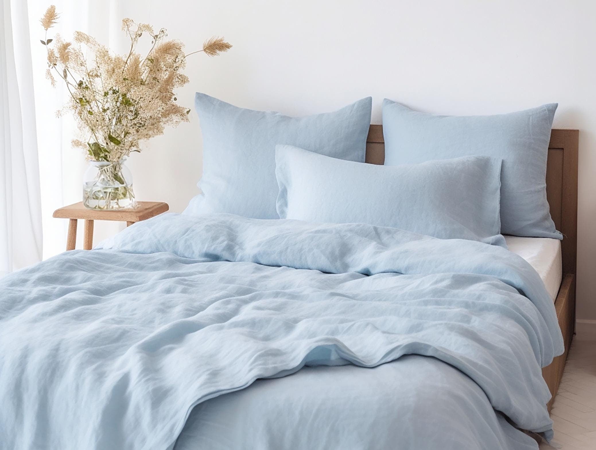 READY TO SHIP Us King light blue linen duvet cover 1 duvet cover Softened linen blue cover