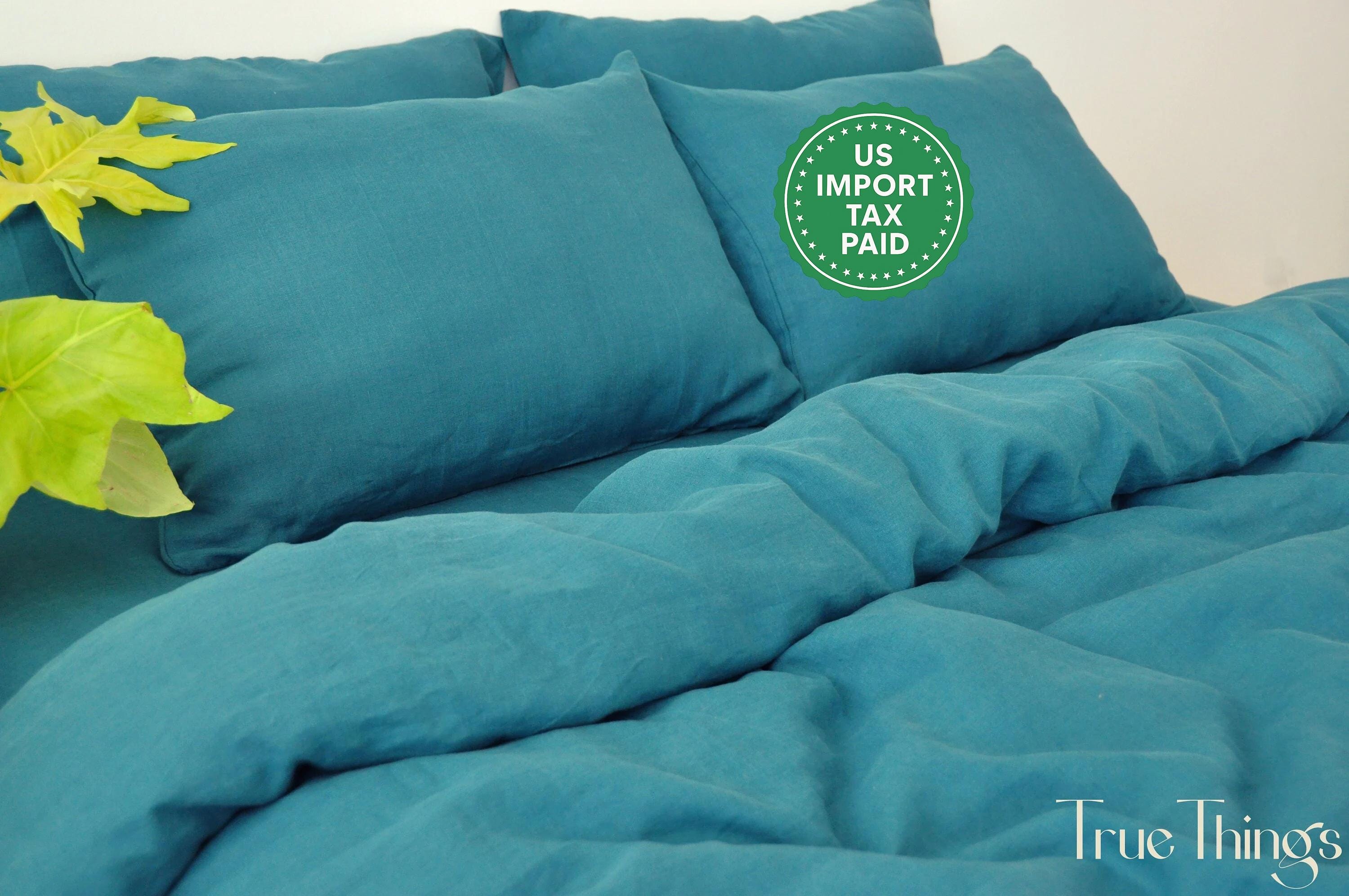 READY TO SHIP Teal linen pillow cover 2 Softened Linen pillowcase Standard Queen King Custom size pillow case in Olive Envelope closure type