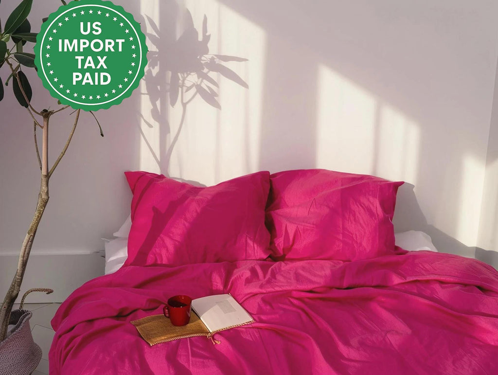 Prêt à être expédié Housse de couette en lin fuchsia 1 housse de couette Lin adouci Housse de couette Fermeture dissimulée
