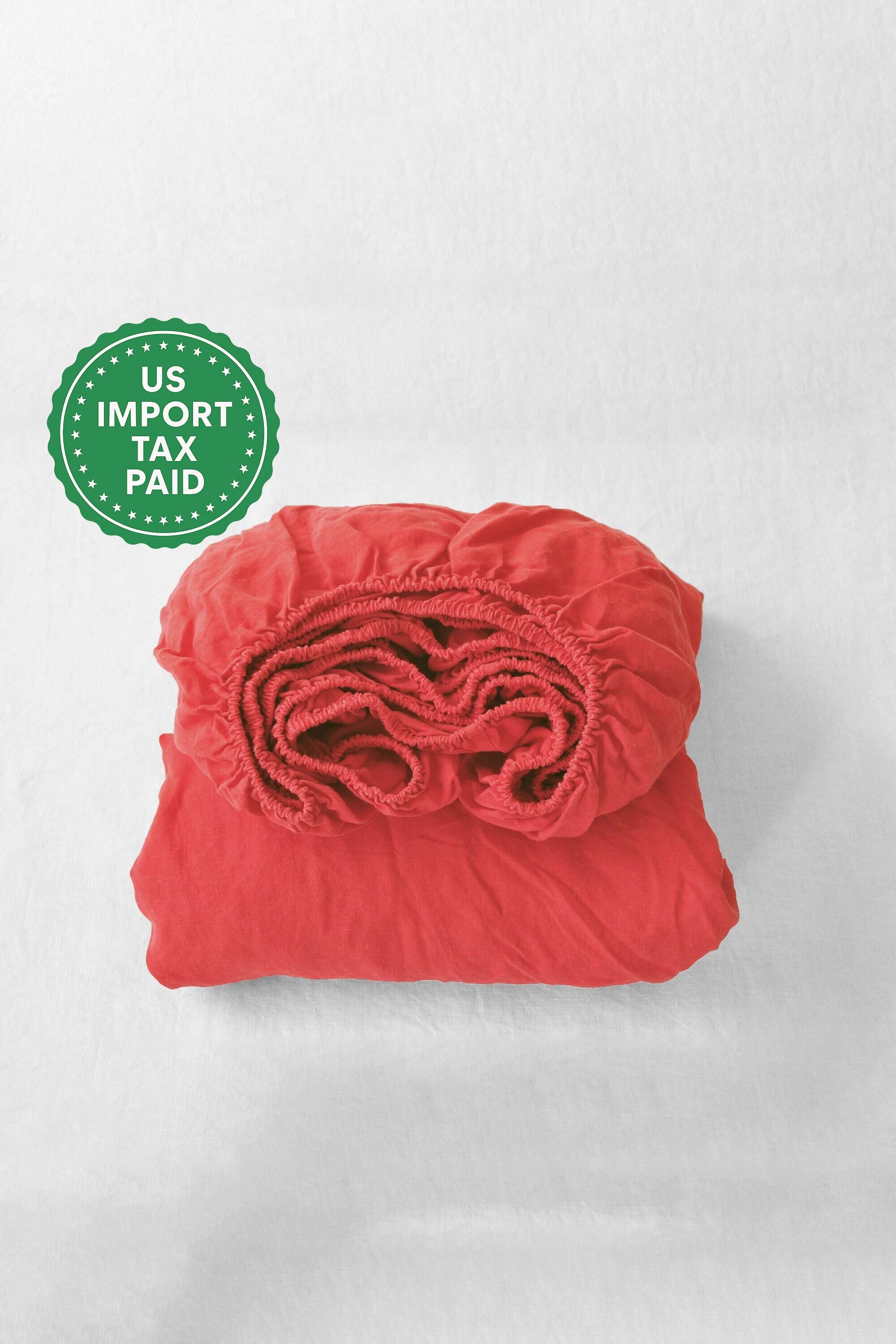 DRAP HOUSSE lin corail PRÊT À L'EXPÉDITION 1 Drap housse Drap en lin adouci Drap en lin lavé Drap de lit en lin Drap housse rouge en lin lavé