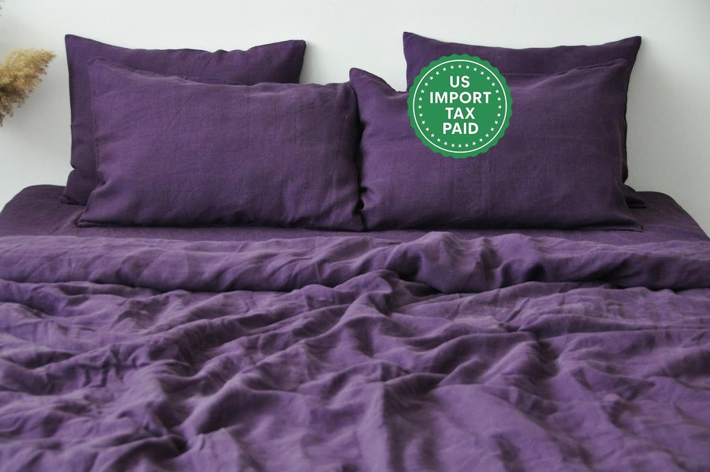 READY TO SHIP Deep purple linen pillowcase 1 Purple pillow cover King Queen Standard Euro, Custom size Envelope closure