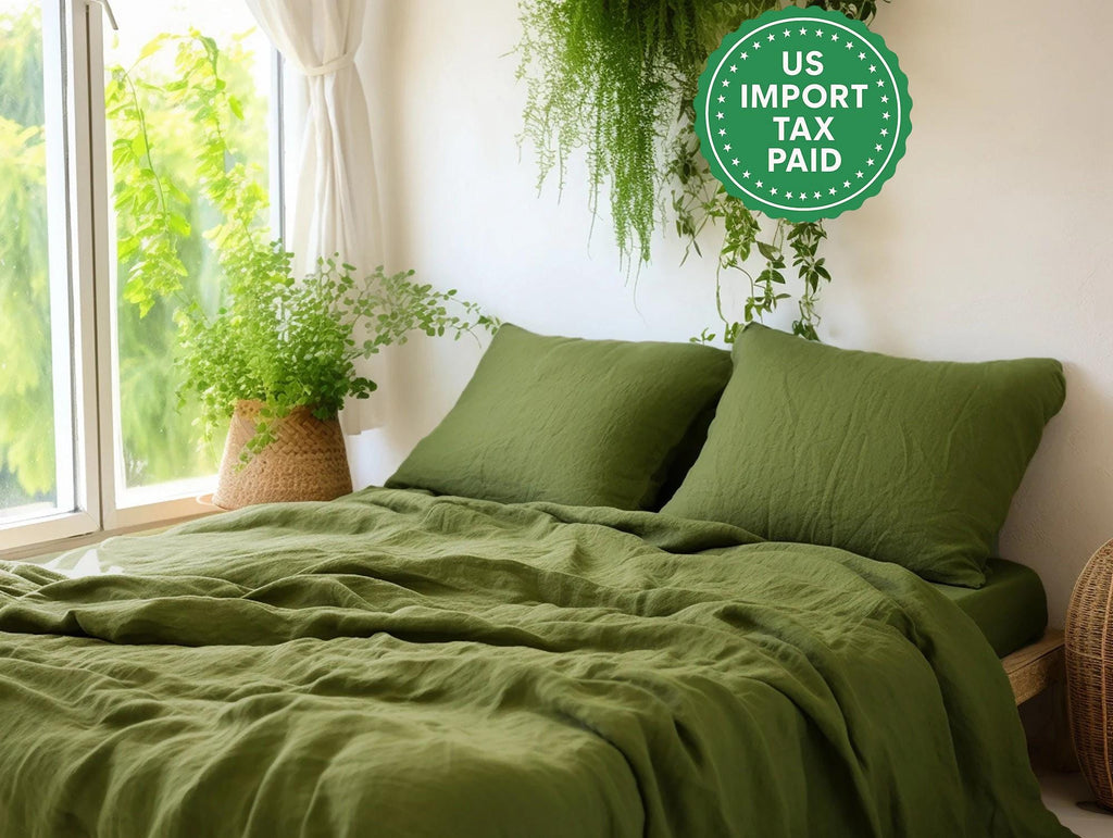 PRÊT À EXPÉDIER Drap plat en lin olive 1 Drap plat Drap en lin adouci Lin lavé Drap de lit en lin Décoration de ferme