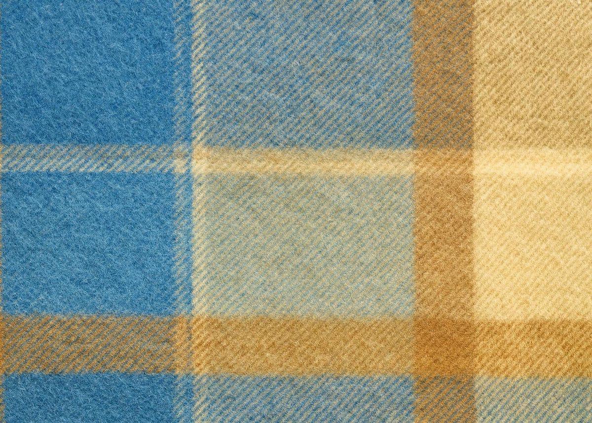 Blue and beige half wool tartan blanket
