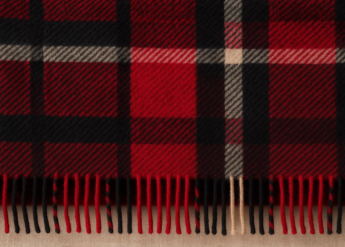Red and black half wool tartan blanket